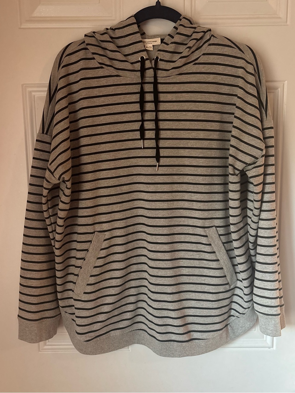 beachlunchlounge Gray and Black Striped Hoodie Sweater